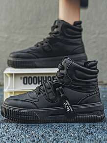 Men's High-Top Casual Shoes, 2024 Autumn/Winter New Mid-Calf Leather Boots, Thick Sole, Unisex Size, Fashion Streetwear Skateboarding Sneakers, Outdoor Casual Sports Boots, Black Leather Cargo Boots, Youth Cool Motorcycle Boots, Party Men's Shoes, Wear With Leggings