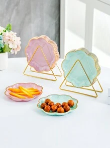 6pcs Set With Metal Rack, Plates, Square Tray, Waste Tray, Bone Tray, Fruit Tray, Dessert Tray, Cake Tray, Snack Tray, Breakfast Tray, Kitchen Supplies, Kitchen Utensils, Tableware Accessories