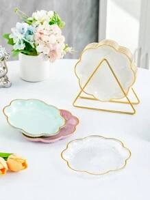 6pcs Set With Metal Rack, Plates, Square Tray, Waste Tray, Bone Tray, Fruit Tray, Dessert Tray, Cake Tray, Snack Tray, Breakfast Tray, Kitchen Supplies, Kitchen Utensils, Tableware Accessories
