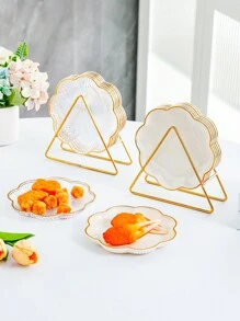 6pcs Set With Metal Rack, Plates, Square Tray, Waste Tray, Bone Tray, Fruit Tray, Dessert Tray, Cake Tray, Snack Tray, Breakfast Tray, Kitchen Supplies, Kitchen Utensils, Tableware Accessories