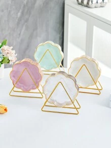 6pcs Set With Metal Rack, Plates, Square Tray, Waste Tray, Bone Tray, Fruit Tray, Dessert Tray, Cake Tray, Snack Tray, Breakfast Tray, Kitchen Supplies, Kitchen Utensils, Tableware Accessories