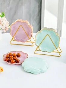 6pcs Set With Metal Rack, Plates, Square Tray, Waste Tray, Bone Tray, Fruit Tray, Dessert Tray, Cake Tray, Snack Tray, Breakfast Tray, Kitchen Supplies, Kitchen Utensils, Tableware Accessories