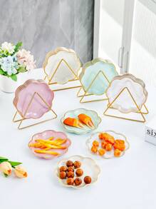 6pcs Set With Metal Rack, Plates, Square Tray, Waste Tray, Bone Tray, Fruit Tray, Dessert Tray, Cake Tray, Snack Tray, Breakfast Tray, Kitchen Supplies, Kitchen Utensils, Tableware Accessories