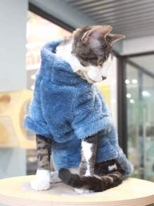 Áo len mùa đông mềm mại màu trơn ấm áp cho mèo, có 5 màu, phù hợp cho mèo Devon Rex và chó nhỏ - Màu xanh lam - Xem 2