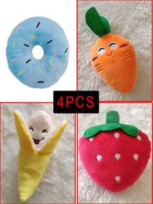 3/4 件宠物毛绒声音玩具，柔软香蕉、胡萝卜、甜甜圈和笑脸，适合猫和狗的可爱宠物玩具 - 彩色 - 查看 11