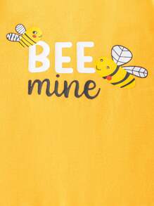 2pcs/Set Baby Girl Long Sleeve Flared Cartoon Bee Printed Romper & Hair Scrunchie