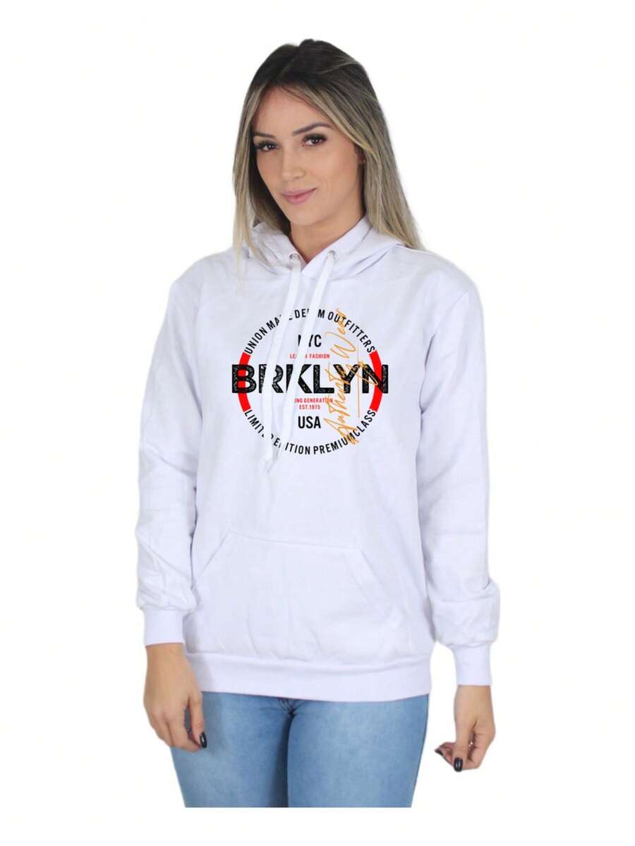 Brooklyn Usa Women's Sweatshirt Casual Cold Weather Top - trắng - Xem 1