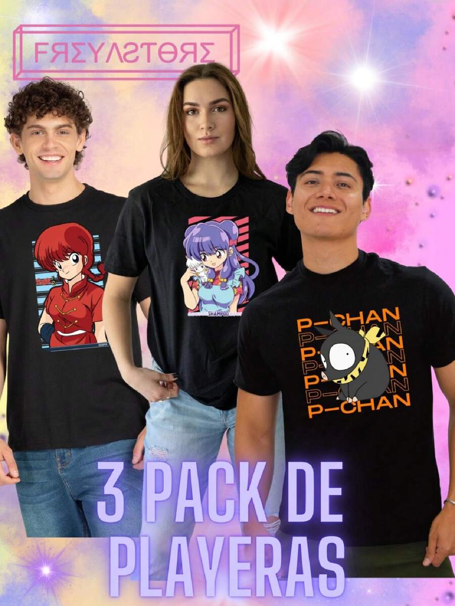 3 Playeras pack Ranma anime by Freya Store - Negro - Ver 1