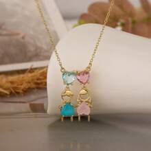 1pc European & American Minimalist Copper Plated Heart Zirconia Couple Pendant Necklace Set Valentines,Mom,Mother,Mother's Day,Gift - Gold - View 19