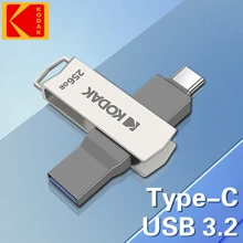 Kodak Type C Pendrive Métal Usb3.2 Flash Drive 128go 64go 32go K273 Double Usage 2 En 1 U-disque Landyard Pour Les Clés De Téléphone Portable Ordinateur Portable De Bureau