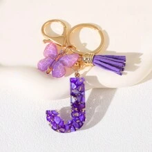 1 Llavero de resina con letra del alfabeto, con encanto de mariposa y borla, regalo del Día de la Mujer - Llavero con inicial con mosquetón para bolsos, mochilas, llaves de coche, decoración de Halloween, accesorios escolares, accesorios de coche, gótico lindo Y2k - Multicolor - Ver 30
