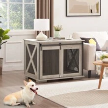 Farmhouse Dog Crate Crate Furniture With Removable Dividers For Indoor Use, Grey - 灰色的 - 查看 8