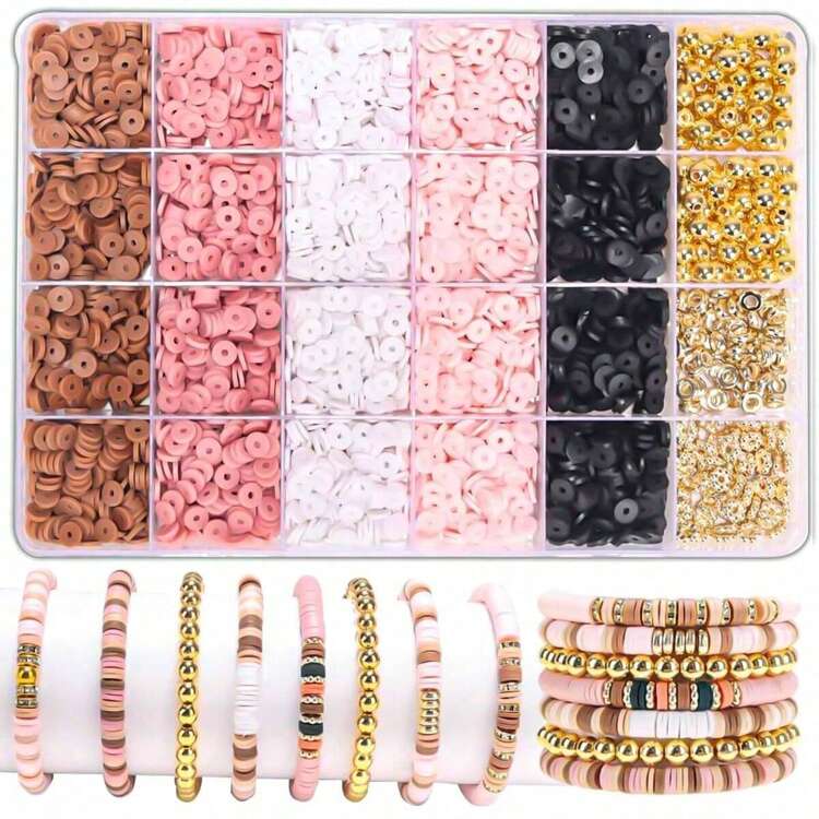 2370pcs Flat Polymer Clay Black Stone Beads Bracelet Making Kit For Girls, Adults - DIY Friendship Bracelet, Golden Bead Bracelet, Letter Beads, Christmas Gift - Multicolor - View 8