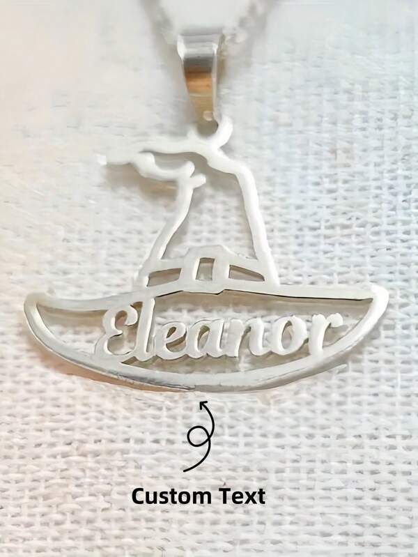 1pc Gold Silver Personalized Witch Hat Necklace Birthday Gift Name Necklace, Custom Halloween Pendant Necklace, Creative Special Halloween Gift (Only Custom Content English)