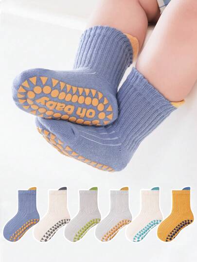 6 双卡通婴儿袜子，防滑软底地板袜，适合幼儿，适合日常穿着