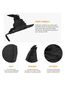 I LOVE FANCY DRESS Black Wizard Hat Black Witch Hat Magical World Fantasy Costume Halloween Cosplay Movie Wizard Witch Role Playing Game Halloween Decoration - Black - View 8