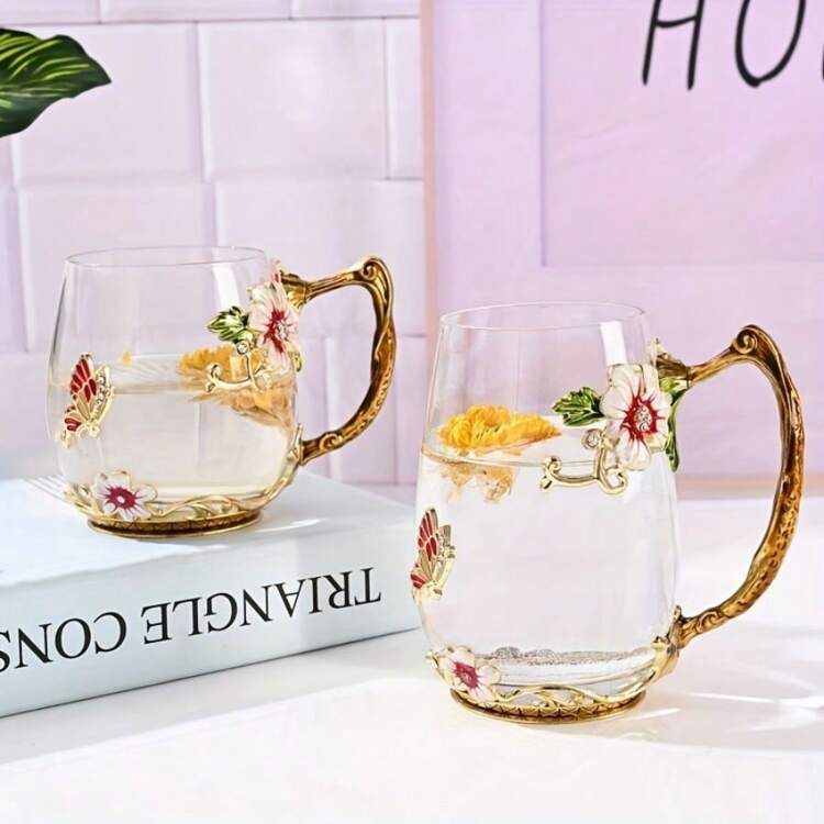 一套（1个杯子，1个勺子）雏菊咖啡杯、水杯、陶瓷勺、早餐牛奶/果汁杯（无盖） - 彩色 - 查看 3