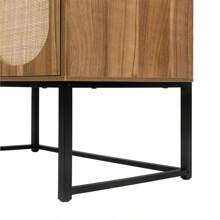 Gabinete alto de 2 puertas de ratán natural, Allen, con estante ajustable incorporado, ensamblaje fácil, gabinete independiente para sala de estar y dormitorio - Nuez - Ver 4