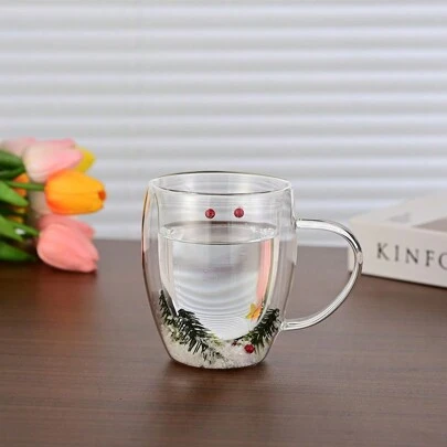 Double-Layer Glass Cup With Real Dried Flowers, Borosilicate Glass Double-Wall Cup For Breakfast, Milk, Coffee, Water Drinking At Home,Christmas Gift Back To School