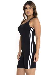 Clear Waters One Piece Swimsuit For Women Adults Swimming Sleeveless Long Leg Water Aerobics Suplex Solid Color With Lining On The Bust Swimmer Back And Stripes Wide Strap + Sports Cap Fitness Fashion Beach Pool For Women - 黑色 - 查看 2