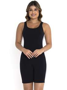 Clear Waters One Piece Swimsuit For Women Adults Swimming Sleeveless Long Leg Water Aerobics Suplex Solid Color With Lining On The Bust Swimmer Back And Stripes Wide Strap + Sports Cap Fitness Fashion Beach Pool For Women - 黑色 - 查看 4