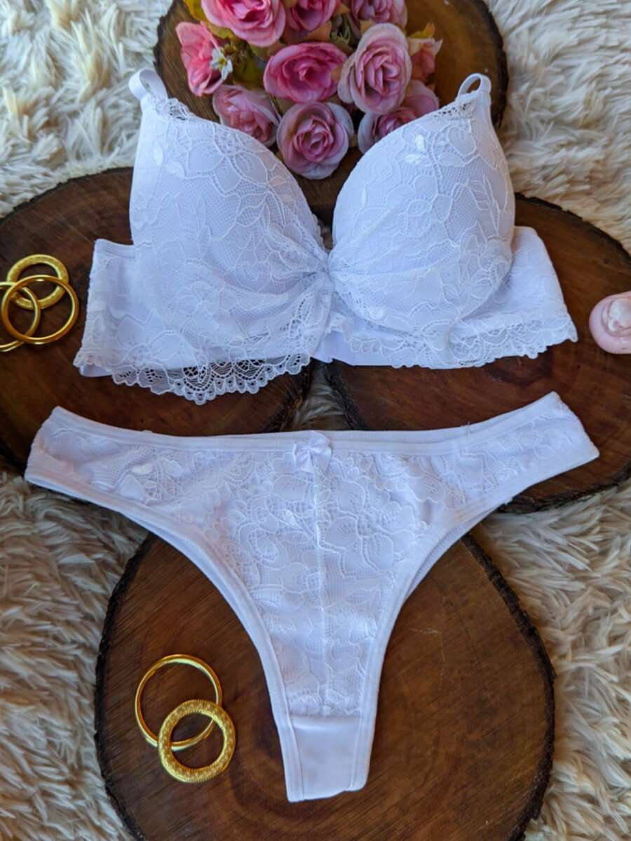 Sexy Lingerie Thong Panties And Bra Set Sensual Lingerie With Cup Thalita - trắng - Xem 1