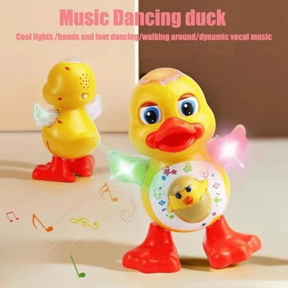 Decoração de Natal Pato Dançante Elétrico Olhos Piscando Engraçados Luzes Fofas Desenho Animado Animal Brinquedo Educacional Musical (Bateria Não Incluída) Presentes de Natal