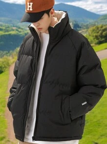 1pc Boyfriend Style Men's Outdoor Hiking Windproof Waterproof Plus Fleece Thick Warm Padded Coat With Collar - Black - View 2