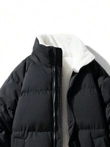 1pc Boyfriend Style Men's Outdoor Hiking Windproof Waterproof Plus Fleece Thick Warm Padded Coat With Collar - Black - View 3