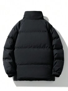 1pc Boyfriend Style Men's Outdoor Hiking Windproof Waterproof Plus Fleece Thick Warm Padded Coat With Collar - Black - View 5