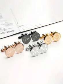 2 件定制名字袖扣，个性化伴郎袖扣，婚礼袖扣，不锈钢袖扣，男士生日周年纪念礼物 - 銀色 - 查看 8