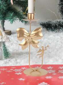 1 pieza Soporte de vela con decoraciones navideñas de árbol de Navidad, cascabel, reno, estrella, adorno navideño para hogar, regalos de Feliz Año Nuevo - Dorado - Ver 7