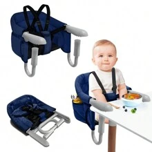 Froadp Baby Table Seat Booster Child Chair Foldable High Chair With Non-Slip Handle & Belt & Storage Bags Child High Chair For 2-8cm Thick Table - 藍色 - 查看 1