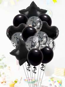 14pcs 18" Star & Heart Foil Balloons, 12" Transparent Sequins Latex Balloons, Suitable For Wedding/Birthday Party Decorations, Ramadan, Ramadan Decor, Eid Mubarak - Multicolor - View 14