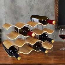 UNHO 4 Tier Wave Wine Rack Countertop Bamboo Display Shelf 14 Bottle Set Wood Art Design Organizer Perfect For Wine Storage Home Decor Natural Finish - Natural Wood - View 2