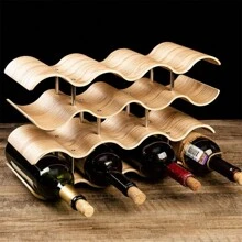 UNHO 4 Tier Wave Wine Rack Countertop Bamboo Display Shelf 14 Bottle Set Wood Art Design Organizer Perfect For Wine Storage Home Decor Natural Finish - Natural Wood - View 1