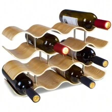 UNHO 4 Tier Wave Wine Rack Countertop Bamboo Display Shelf 14 Bottle Set Wood Art Design Organizer Perfect For Wine Storage Home Decor Natural Finish - Natural Wood - View 8