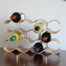 UNHO 4 Tier Wave Wine Rack Countertop Bamboo Display Shelf 14 Bottle Set Wood Art Design Organizer Perfect For Wine Storage Home Decor Natural Finish - Natural Wood - View 4