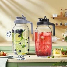 Glass Pitchers With Lid, Set Of 2, 64OZ Leak-Proof Airtight Mason Jars, Wide Mouth Water Jugs For Cold Brew Coffee, Iced Tea, Milk, Food Storage, Sun Tea Jar. - 黑+灰 - 查看 2