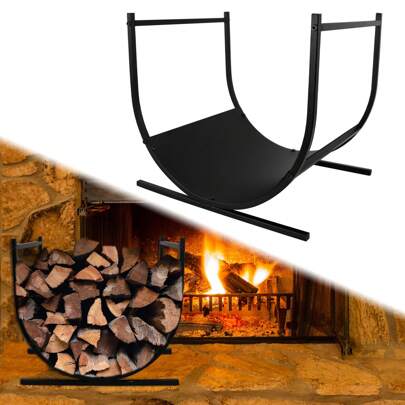  Froadp Half Round Indoor Fireplace Wood Rack, 44x37x40cm Black Metal Log Shelf, Firewood Storage Holder, Storage Aid, Wood Valet