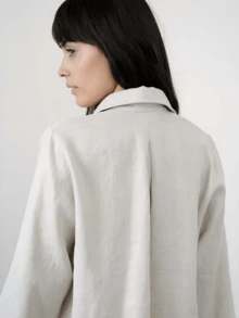 女士系扣长袖休闲宽松时尚衬衫 - 淺灰色 - 查看 5