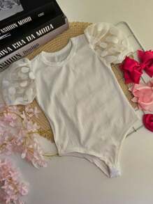 Bory Girls' Set With Tulle Sleeves And Leather Shorts Summer - trắng - Xem 5