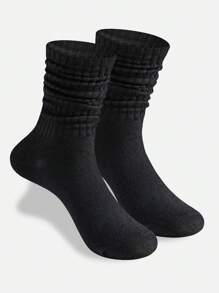 15 双女士时尚彩色泡泡袜，舒适透气，经典欧式及膝休闲紧身中筒袜，秋季 - 黑與白 - 查看 5