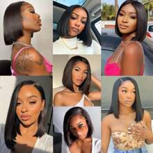 Eulisi Wear And Go 13x4 Transparent Lace Glueless Bob Wig Human Hair Short Straight Frontal Bob Wigs For Black Women Human Hair Pre Plucked With Baby Hair Side Part 200% Density 14 Inch Natural Black Color