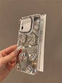 Valentines Novelty Wavy Phone Case Y2K Mirrored Silver Rhinestone Heart Shape Protective Phone Case Compatible With Iphone 14 Pro Max/14 Pro/14, IPhone 15 Pro Max/15 Pro/15, IPhone 16 Pro Max/16 Pro/16, IPhone 13 Pro Max/13 Pro/13, IPhone 12/11