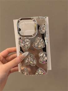 Valentines Novelty Wavy Phone Case Y2K Mirrored Silver Rhinestone Heart Shape Protective Phone Case Compatible With Iphone 14 Pro Max/14 Pro/14, IPhone 15 Pro Max/15 Pro/15, IPhone 16 Pro Max/16 Pro/16, IPhone 13 Pro Max/13 Pro/13, IPhone 12/11