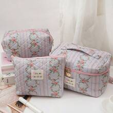 1 套花卉绗缝化妆包，大容量高端小碎花化妆包，便携式旅行包 - 彩色 - 查看 2