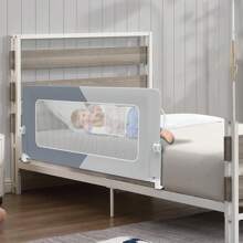 VA-Cerulean Foldable Bed Guard, Grey/Dark Grey+Grey, 150 Cm/180 Cm/200 Cm, Breathable Bed Rail With Storage Bag, Bed Rail Fall Protection For Baby & Children Height Adjustable 72-86 Cm Children's Bed Rail Baby Bed Rail - Dark Grey+Grey - View 1
