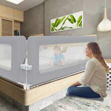 VA-Cerulean Foldable Bed Guard, Grey/Dark Grey+Grey, 150 Cm/180 Cm/200 Cm, Breathable Bed Rail With Storage Bag, Bed Rail Fall Protection For Baby & Children Height Adjustable 72-86 Cm Children's Bed Rail Baby Bed Rail - Gray - View 2