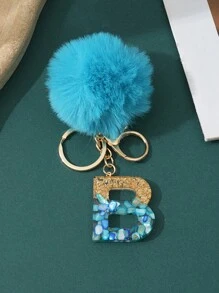 1pc Creative Letter Stone Resin Keychain With Butterfly Tassel, Girl Key Chain - Blue - View 13